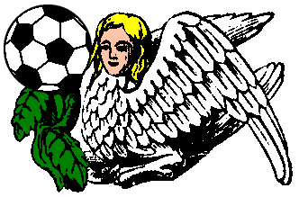 Illustration of a bird with human head, next to a vine with a football on top