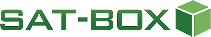 The Sat-Box logo. Green, square text with a two-tone green cube