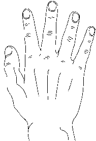 Vector line drawing of a hand, poorly rasterised, so lots of bits of the lines are missing.